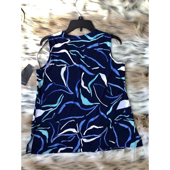 ALFANI BLOUSES TOP TUNIC SIZE SMALL SLEEVELES V-NECK BLUE PRINTED - Picture 12 of 13